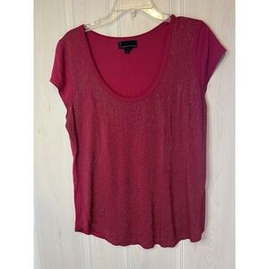 Buffalo Jeans Red Holiday Scoop Neck Gold Beaded Short Sleeve‎ Shirt Large